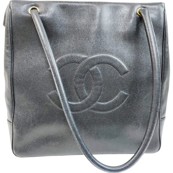 789835BY (EH) Authentic Chanel Shoulder Black Caviar Skin Luxury Vintage Designe - Picture 1 of 9